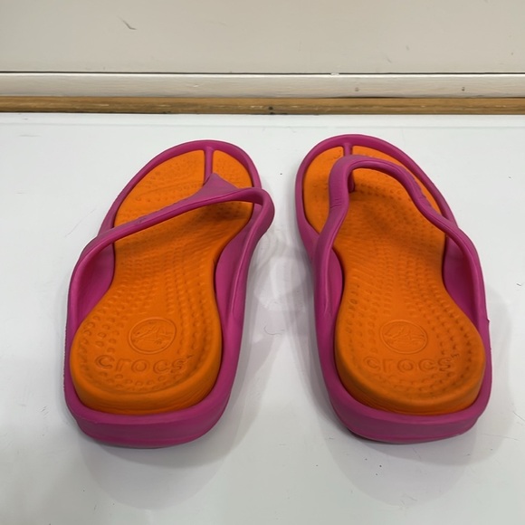 Crocs Thong Flip Flops Pink Orange Women 5 Men 3 - Picture 5 of 7